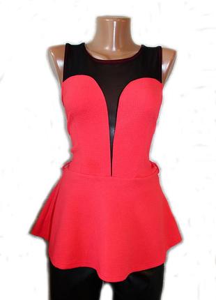 Секси блуза топ с баской + сетка / текстурный материал / s/m