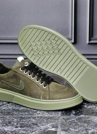 Кросівки nike, 40-45 розмір, кеди, шкіра натуральна, хакі, олива, зелені, для військових3 фото