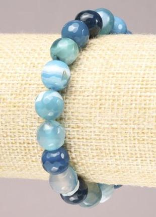 Браслет на гумці з натурального каменю блакитний агат  кулька