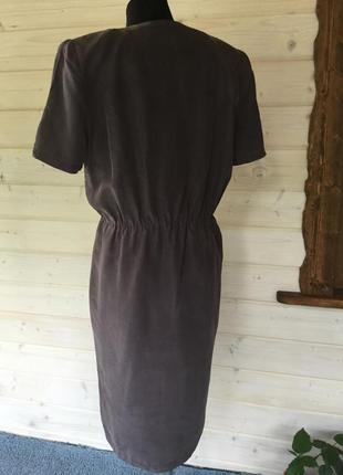 100% шёлк фирменное винтажные шёлковое платье миди рубашка базового грибного оттенка4 фото
