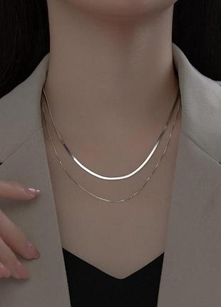 Подвійний ланцюжок срібний джгутик, елегантний ланцюг у стилі мінімалізм, срібло 925 проби, довжина 40-43+6 см