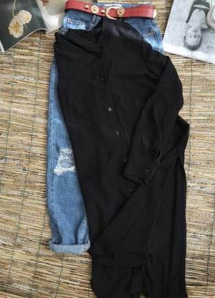 Чорна блуза туніка з розрізами3 фото