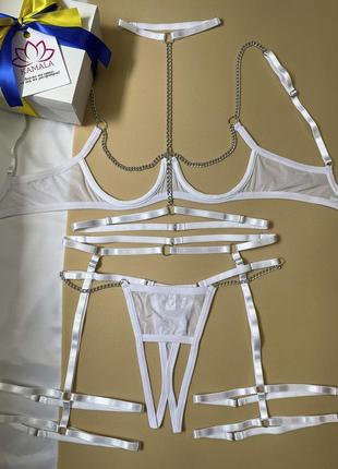 Спідня білизна з портупеєю, еротична жіноча білизна, трусики з вирізом6 фото