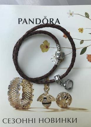 Pandora оригинал браслет кожа и шарм бусина серебро
