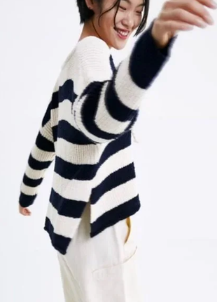 Классный свитер в полоску zara, женский вязаный свитер оверсайз zara, хлопковый свитер