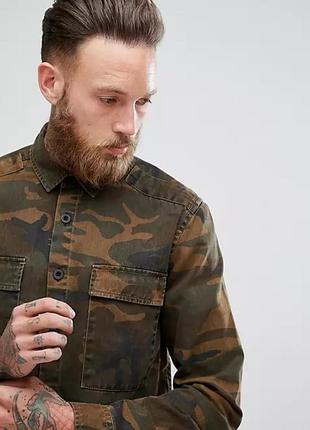 Рубашка овершот asos design overshirt with camo print камуфляжная мужская камо sweatshirt милитари3 фото