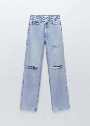 Нові блакитні широкі джинси zara новые джинсы zara голубые джинсы с разрезами варёнка