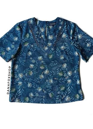 Блуза топ сіня у квіточки, з мережкою terre bleue, xs