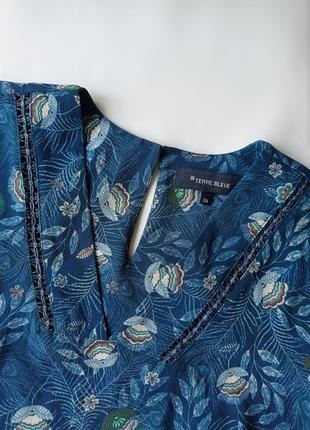 Блуза топ синя у квіточки, з мережкою terre bleue, xs2 фото