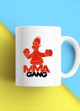 Белая кружка (чашка) с принтом  "mma gang гомер симпсон" push it1 фото