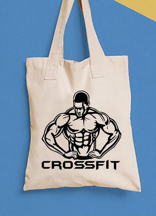 Эко-сумка, шоппер, повседневная с принтом  "crossfit 6" push it