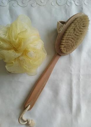 Щітка для сухого масажу тіла з агави зі знімною ручкою titania і мочалка