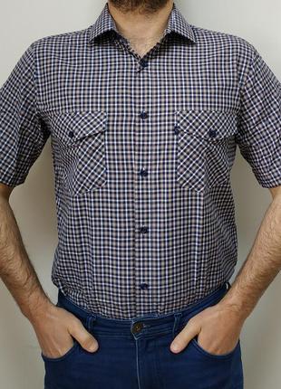 Стильная,  летняя  классическая рубашка -клетка с двумя карманами.5 фото