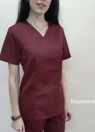 Жіночий медичний костюм 42-56 р бордовий на літо з тонкої тканини1 фото
