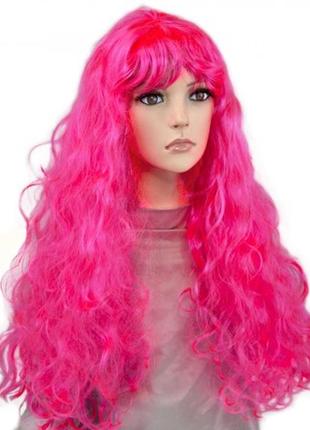 Перука маскарадна довге хвилясте волосся яскраво-рожеве+подарунок