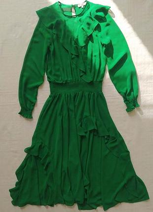Шифонова сукня, довга, смарагдова, з воланами, від studio by preen