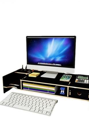 Настільна підставка під монітор та ноутбук з поличками для зберігання канцелярії чорна
