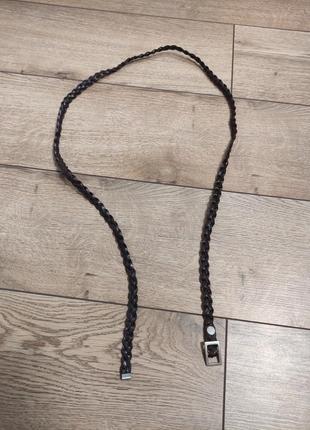 Тонкий плетеный ремешок темно коричневий пояс ремень поясок