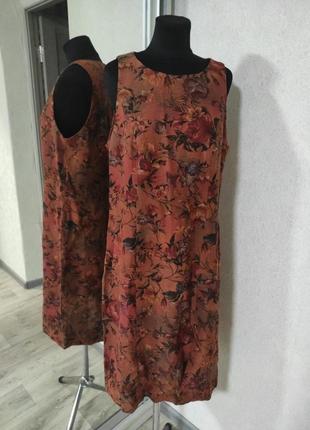 Лляна сукня льон в квіти з розрізом