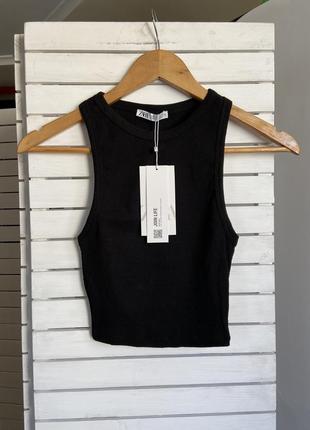Топ майка zara в рубчик нова колекція котоновий чорний чорный