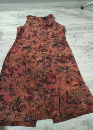 Лляна сукня льон в квіти з розрізом4 фото