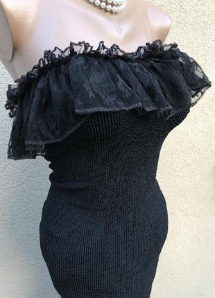 Винтаж,чёрное платье жатка,рюши,воланы,гипюр,люкс бренд,hunza3 фото