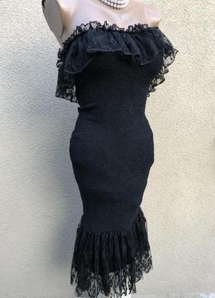 Винтаж,чёрное платье жатка,рюши,воланы,гипюр,люкс бренд,hunza4 фото