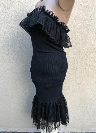 Винтаж,чёрное платье жатка,рюши,воланы,гипюр,люкс бренд,hunza10 фото