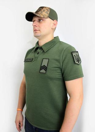 Футболка поло с липучками, военная футболка олива/хаки котон, армейская рубашка под шевроны (размер l)3 фото