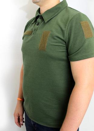 Футболка поло с липучками, военная футболка олива/хаки котон, армейская рубашка под шевроны (размер l)2 фото