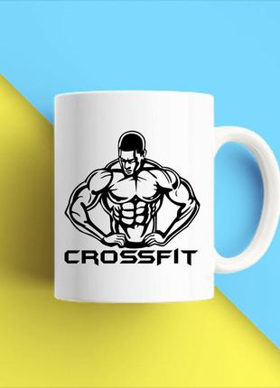 Біла чашка (чашка) з принтом "crossfit 6" push it