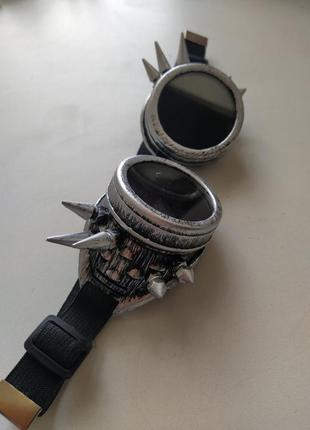 Очки стимпанк гогглы, авиаторы с шипами, серебро винтаж, хэллоуин, фотосессия, косплей, аниме