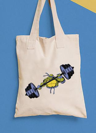 Еко-сумка, шоппер, щоденна з принтом "черепашки-ніндзя: леонардо зі штангою" push it