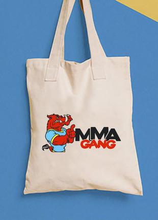 Эко-сумка, шоппер, повседневная с принтом  "mma gang кабан" push it