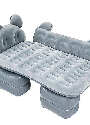 Надувной автомобильный матрас lesko sd-1 gray 135*80*12 см на заднее сиденье с подголовником