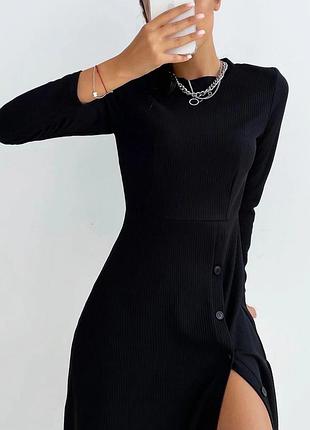 Жіноча сукня сукня міді з рукавом рубчик з розрізом блакитне біле чорне малинове