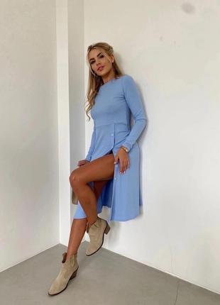 Жіноча сукня сукня міді з рукавом рубчик з розрізом блакитне біле чорне малинове