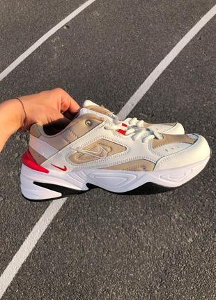 Nike m2k beige red кроссовки найк м2к техно бежевые1 фото