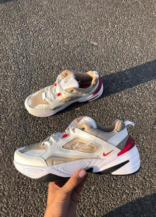 Nike m2k beige red кроссовки найк м2к техно бежевые9 фото