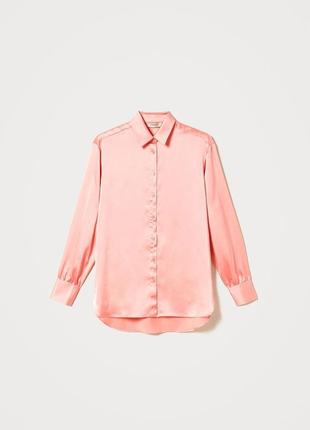 Атласнвя сорочка блузка коралового кольору2 фото