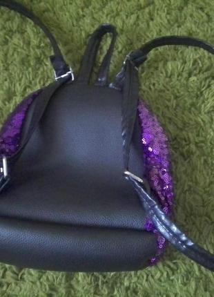 Рюкзак с паетками, блестящий фиолетовый рюкзак с ушками2 фото