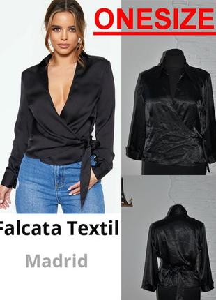Трендова базова чорна шовковиста блузка  falcata2 фото