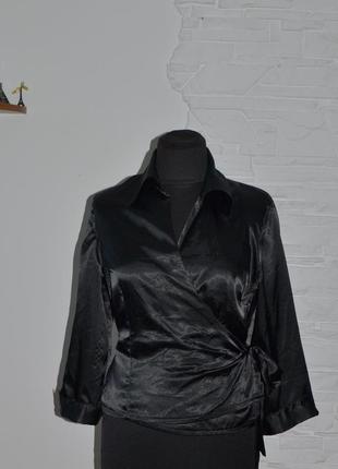 Трендова базова чорна шовковиста блузка  falcata3 фото