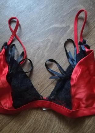 Бюстгалтер топ жіночий сексуальний еротична білизна відкритий червоний чорне кружево sexy lingerie & fashion зав'' язки1 фото