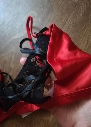 Бюстгалтер топ жіночий сексуальний еротична білизна відкритий червоний чорне кружево sexy lingerie & fashion зав'' язки4 фото