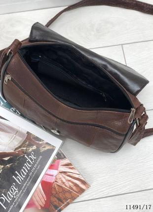 Жіноча сумка коричневий натуральна шкіра довга ручка2 фото