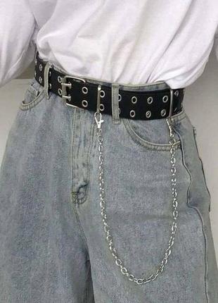 Ремінь на пояс ремінь пасок з ланцюгом ланцюжок ланцюг ланцюжок ланцюг чорний чорний дірки дірочки екошкіра екокожа кожзам шкіряний шкіряни дірки 2