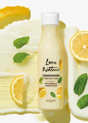 Кондиціонер для жирного волосся з органічними лимоном і м'ятою love nature