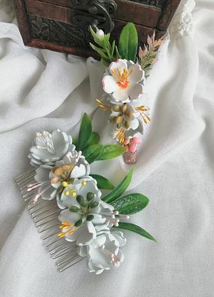 🇺🇦   набір прикраси для весілля гребінець і бутоньєрка ( можна як заколка) гребінь у волосся