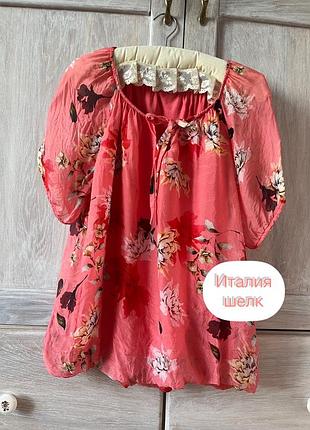 Италия красивейшая  шелковая блуза шелк натуральный вискоза блуза с открытыми плечами